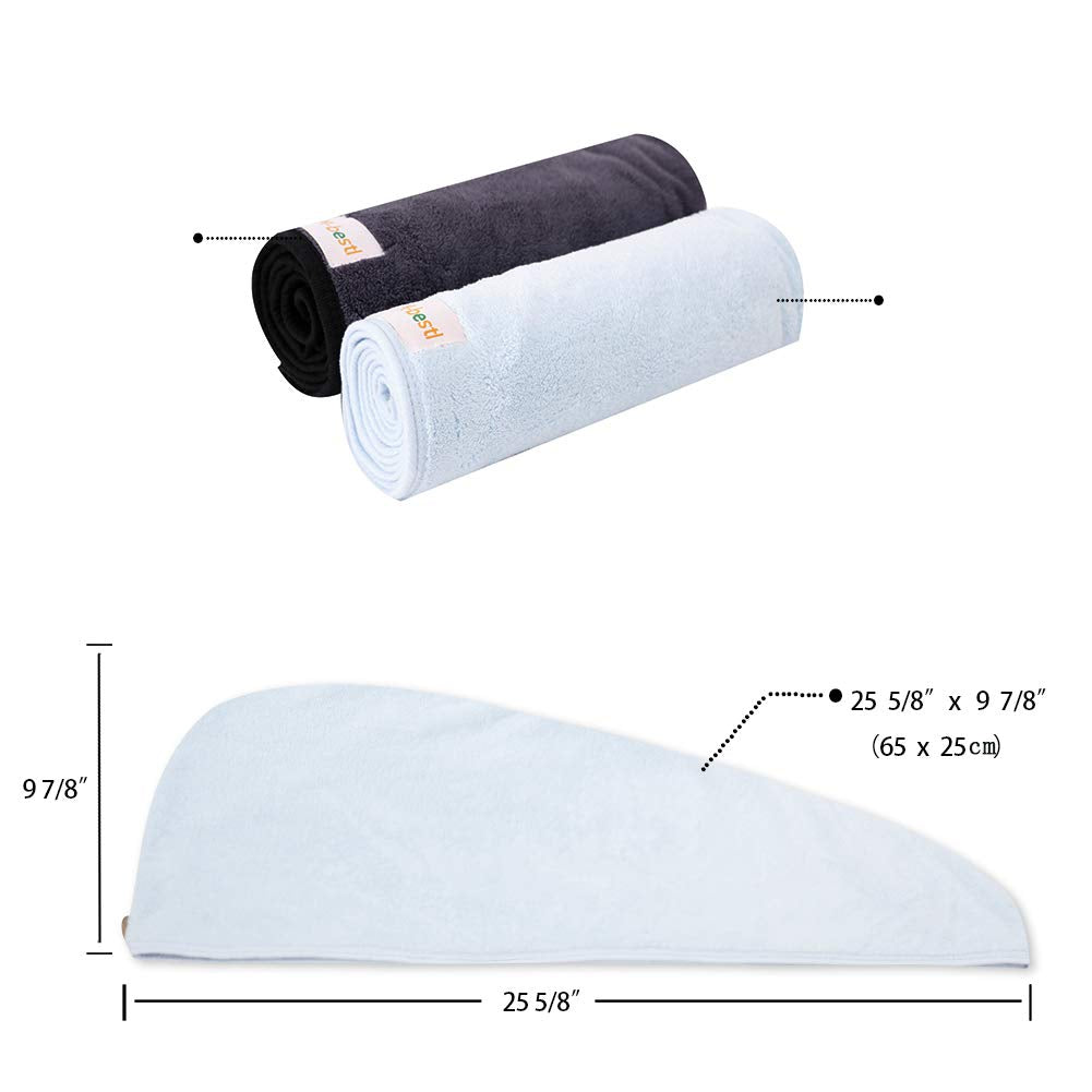 2 Pack Hair Drying Towels, Hair Towel Wrap,Absorbent Microfiber Hair Towel Turban with Button Design to Dry Hair More Quicker(Dark Gray& Blue)