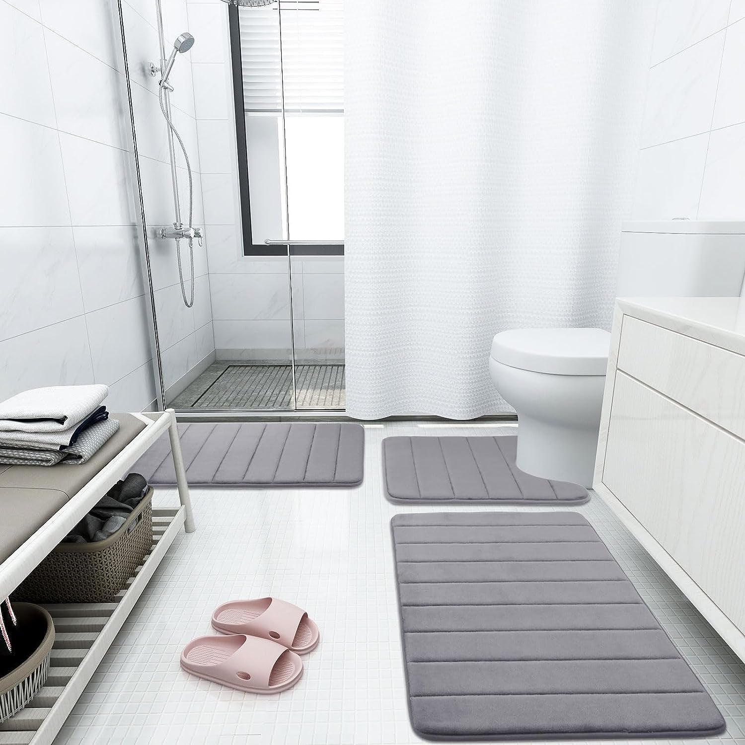 Memory Foam Bath Mat Rug, 70" X 24", Ultra Soft and Non-Slip Bathroom Rugs, Water Absorbent and Machine Washable Bath Rug Runner for Bathroom, Shower, and Tub, Dark Grey