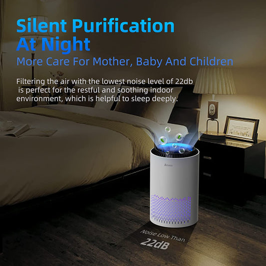 Air Purifiers for Home, HEPA Air Purifiers Air Cleaner for Smoke Pollen Dander Hair Smell Portable Air Purifier with Sleep Mode Speed Control for Bedroom Office Living Room, MK01- White